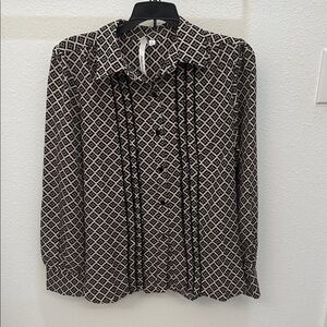 NY Collection Black and White Geometric Button-Down Shirt